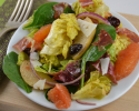 Thumbnail image for Mixed Greens with Cara Cara Oranges, Dried Cherries, Naked Goat Cheese and Crispy Serrano Ham
